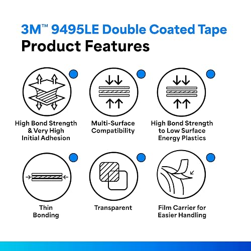 3M 9495LE Cinta adhesiva de transferencia - 6 pulgadas Rollo de cinta de poliéster de doble revestimiento de 15 pies con adhesivo laminado 300LSE. Selladores y adhesivos
