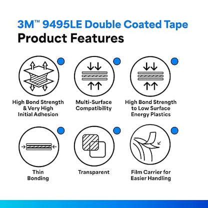 3M 9495LE Cinta adhesiva de transferencia - 6 pulgadas Rollo de cinta de poliéster de doble revestimiento de 15 pies con adhesivo laminado 300LSE. Selladores y adhesivos