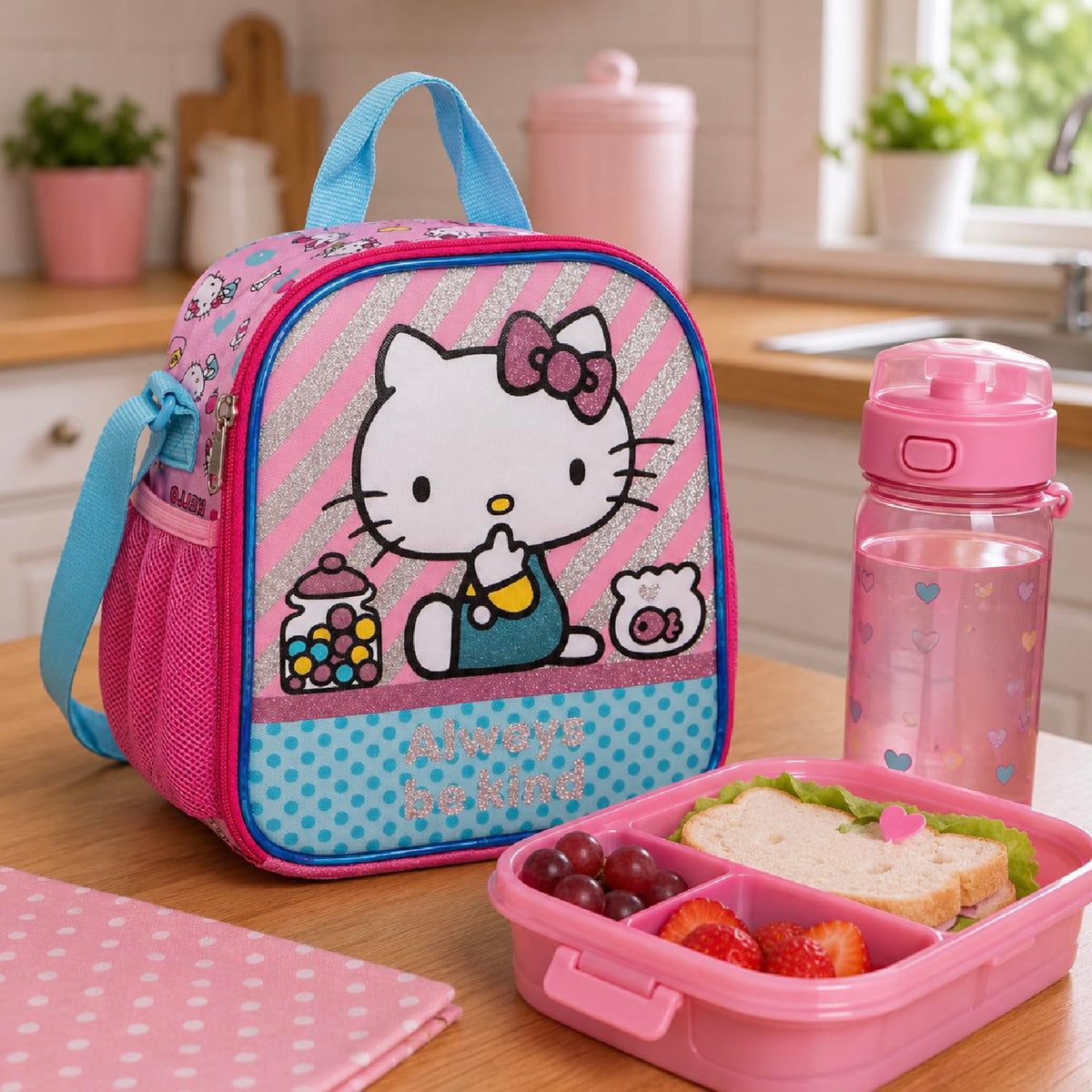 Ruz Lonchera Infantil y Preescolar | Hello Kitty | 100% Poliéster Capacidad 3 Litros | Bolso de Poliéster para Niños con Forro Interno y Cierre de Cremallera | Recomendado desde 3 años