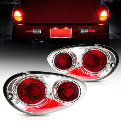 Torchbeam Conjunto Luz Trasera PT Cruiser 2001-2005 | Lente Transparente Carcasa Cromada, Luces Traseras Lámparas Freno Lado Conductor Pasajero