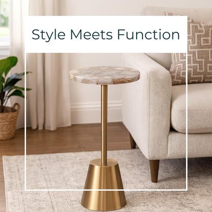 Sagebrook Home - Mesa Auxiliar de Hierro Dorado de 61 cm de Alto con Tapa de ágata de Borde Pulido para decoración contemporánea y glamorosa para Sala de Estar u Oficina