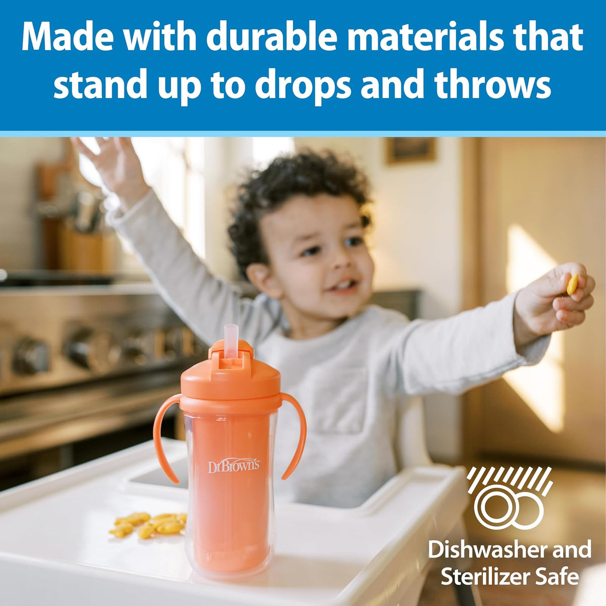 Dr. Brown's Milestones - Taza aislada para sorbos con popote y asas, vaso a prueba de derrames con tapa, paquete de 2, rosa, 10 onzas, 300 ml, sin BPA, 12 m +