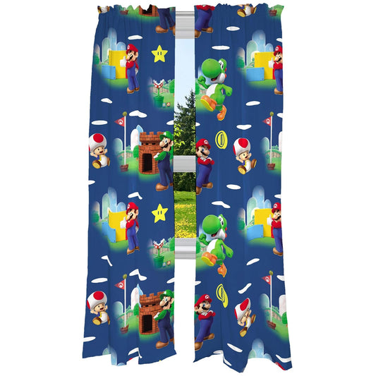 Franco Juego de Cortinas Infantiles con Personajes con Licencia - 208.3An x 213.4Al cm (1 Paneles) - Super Mario