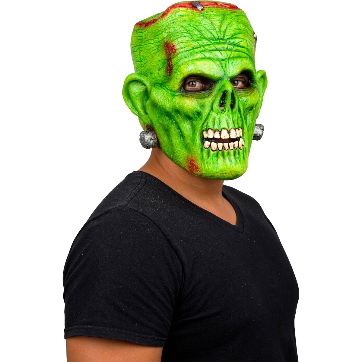 REV Frankenstein Monstruo Verde Máscara Latex | Máscara de Terror con Tornillos, Cicatrices y Dientes | Accesorio Cosplay Adulto Talla M Color Verde