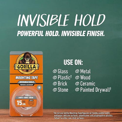 Gorilla Tough & Clear - Cinta adhesiva de montaje de doble cara, extragrande, 1 x 150 pulgadas, transparente, (paquete de 1)
