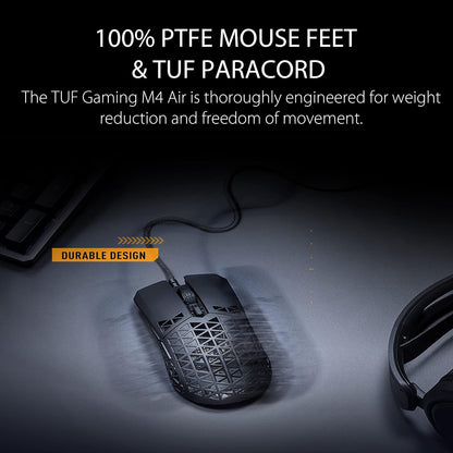 ASUS TUF Gaming M4 Air Lightweight Gaming Mouse | 16,000 dpi Sensor, Programmable Buttons, 47g Ultralight Air Shell, IPX6 Water Resistance, TUF Gaming Paracord and Low Friction PTFE Feet, Black
