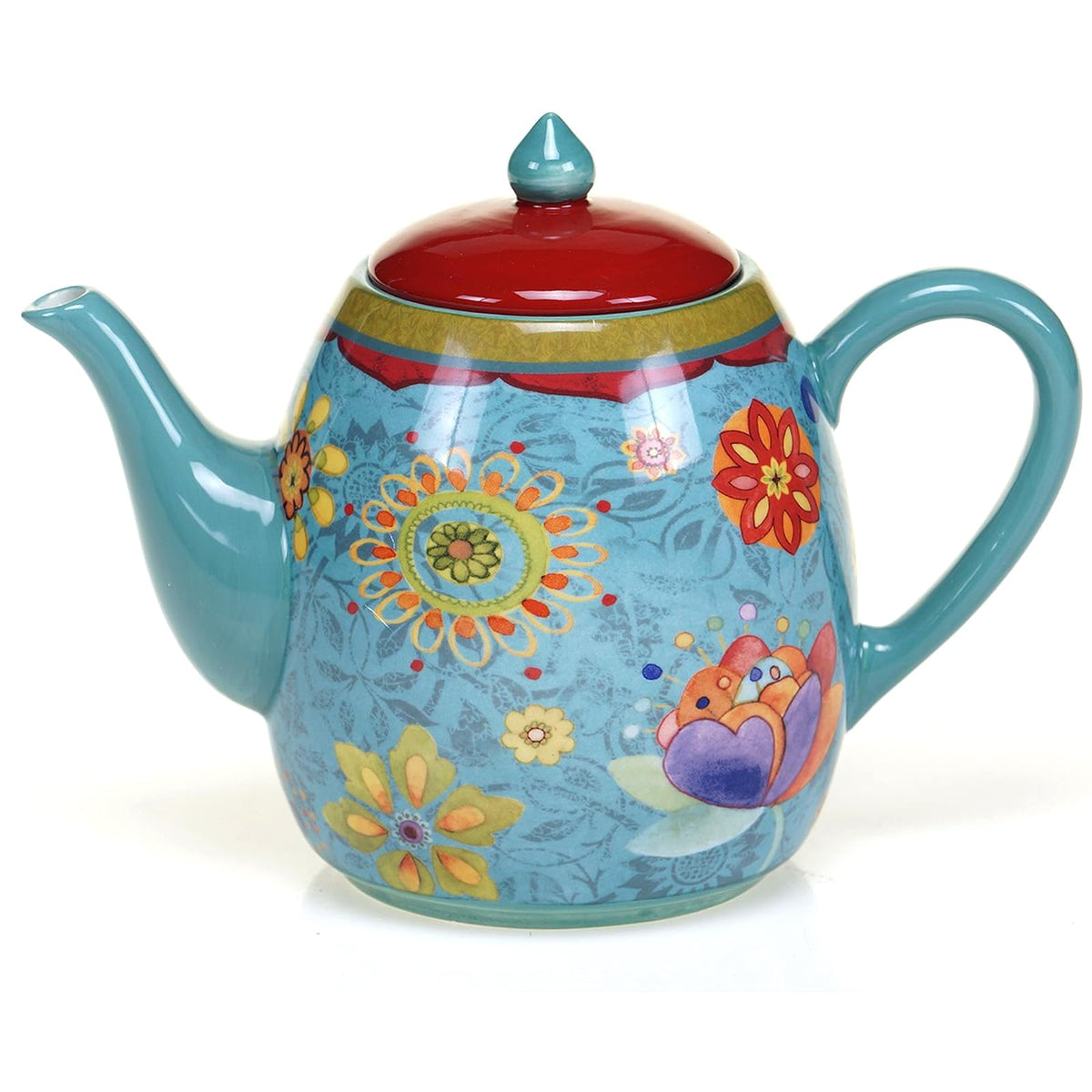 Certified International Tetera de cerámica azul, colección Tunisian Sunset, 40 onzas