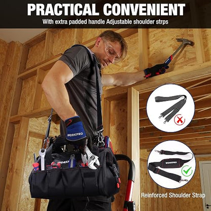 WORKPRO - Bolsa de herramientas de 35,5 cm, organizador de herramientas multibolsillos con correa de hombro ajustable, W081021A, negro