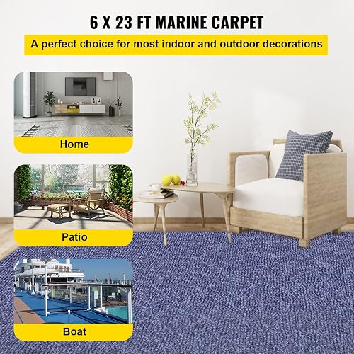 VEVOR - Alfombra Marina Azul Profundo de 6 x 25 pies, Alfombra Marina de Grado Marino para Barcos con Parte Trasera Impermeable al Aire Libre para Patio, Porche, Cubierta, Garaje, área al Aire Libre
