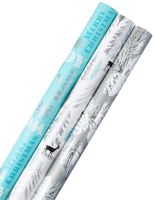 Hallmark Paquete de papel de regalo de día festivo con líneas cortadas en el reverso, Elegant Trend, 3 Pack, Tri-Pack, 1