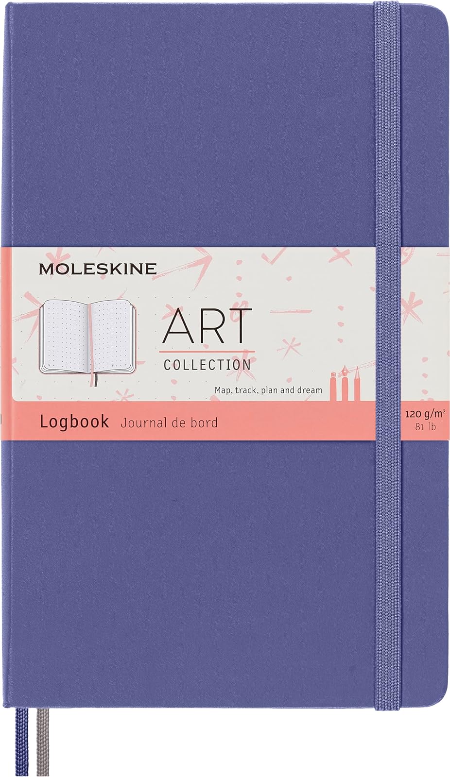 Moleskine Libro de registro de arte, tapa dura, grande (5 x 8.2 pulgadas), punteado, violeta lavanda, 160 páginas