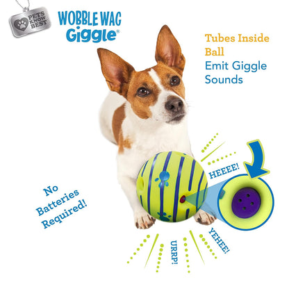 Wobble Wag Giggle Ball Paquete de 2 Juguetes interactivos para Perros, Divertidos Sonidos de risita Cuando se enrollan o se sacuden, Las Mascotas Saben Mejor: 1 Original y 1 Bola Que Brilla en la