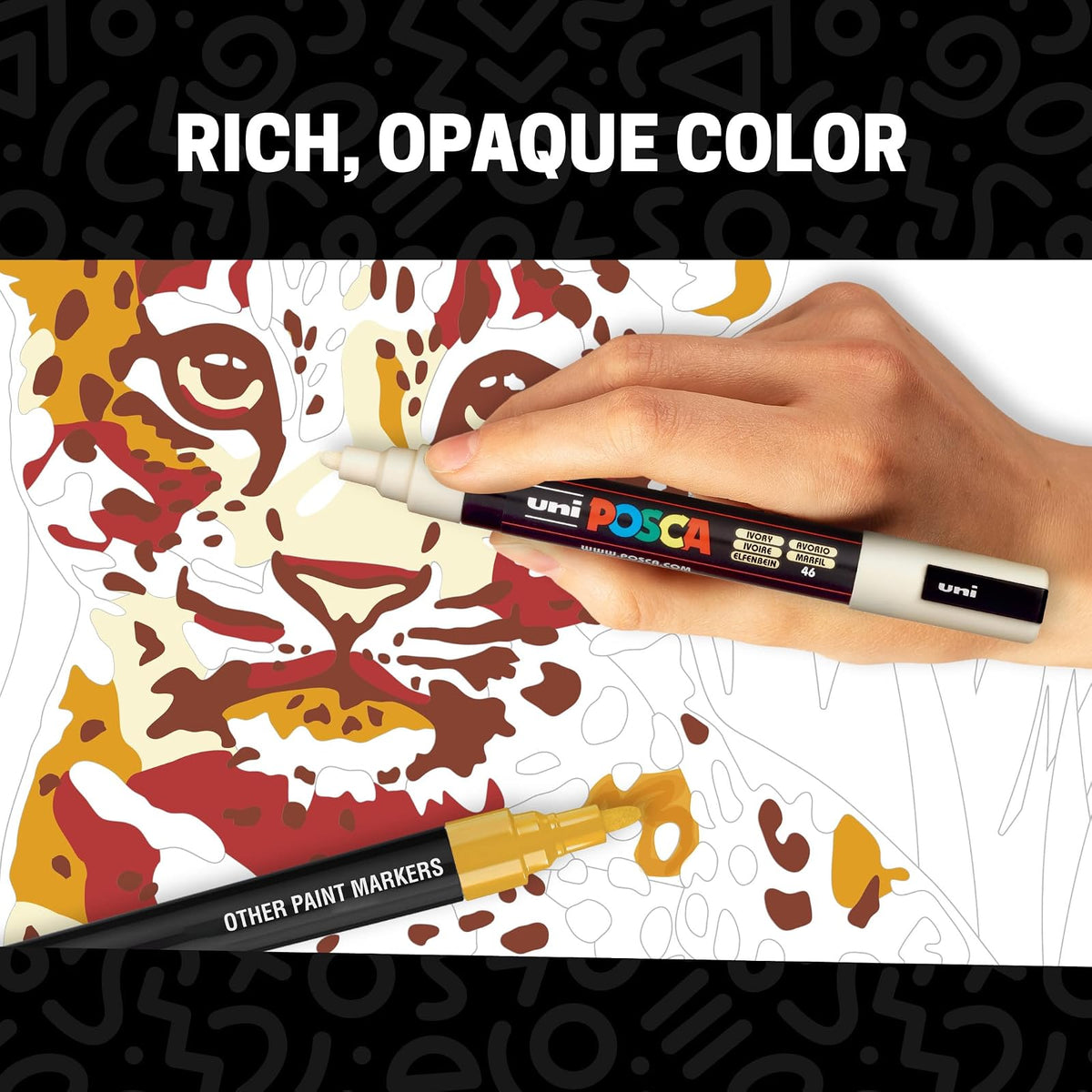 Uni Posca - Juego de marcadores de pintura acrílica de tonos cálidos, 8 unidades, secado rápido, no tóxico, certificado ACMI