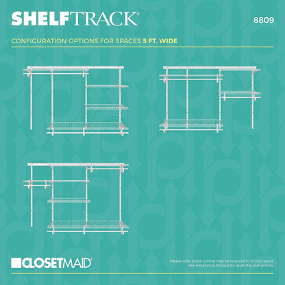 ClosetMaid ShelfTrack - Organizador de clóset Ajustable, Blanco, 5 to 8 Feet, 1