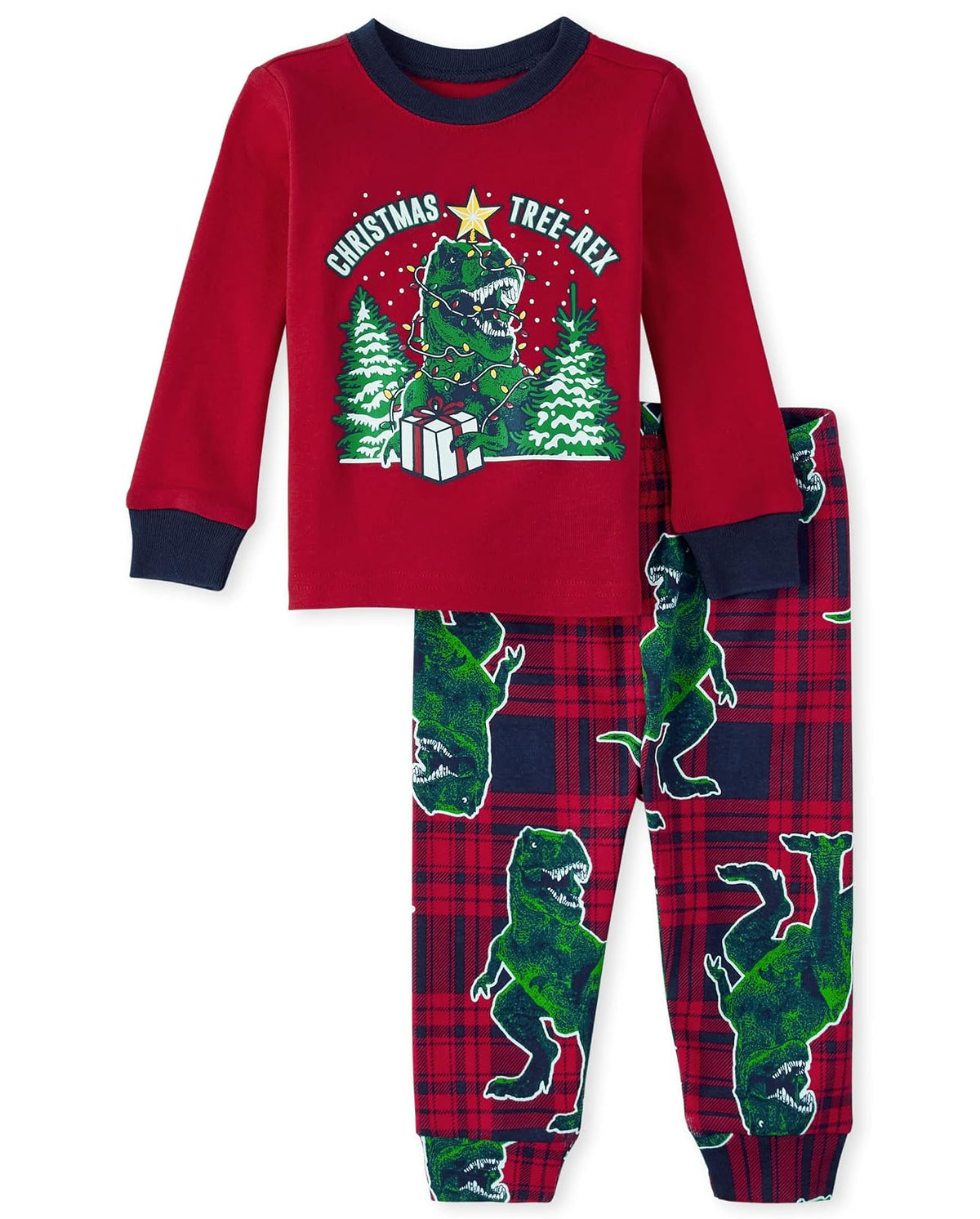 The Children's Place Conjuntos de Pijamas navideños a Juego para la Familia, Ajuste cómodo, 100% algodón, para Adultos, niños Grandes, bebés Juego de pijamabebés Unisex - 18-24 Meses - Tree-rex
