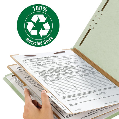 Smead Carpeta de archivos de clasificación 100% reciclada, 2 divisores, expansión de 2 pulgadas, tamaño legal, gris/verde, 10 por caja (19022)