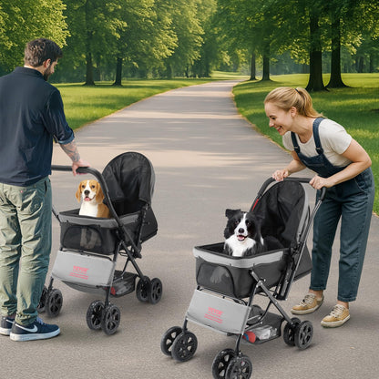 VEVOR Cochecito para Mascotas Capacidad 20kg Carrito Plegable para Perros de 4 Ruedas con Ventana de Malla Asa Reversible Cochecito Portátil Tela Oxford 600D con Freno para Mascotas Pequeñas Medianas