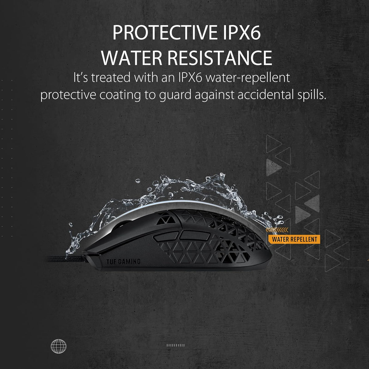 ASUS TUF Gaming M4 Air Lightweight Gaming Mouse | 16,000 dpi Sensor, Programmable Buttons, 47g Ultralight Air Shell, IPX6 Water Resistance, TUF Gaming Paracord and Low Friction PTFE Feet, Black