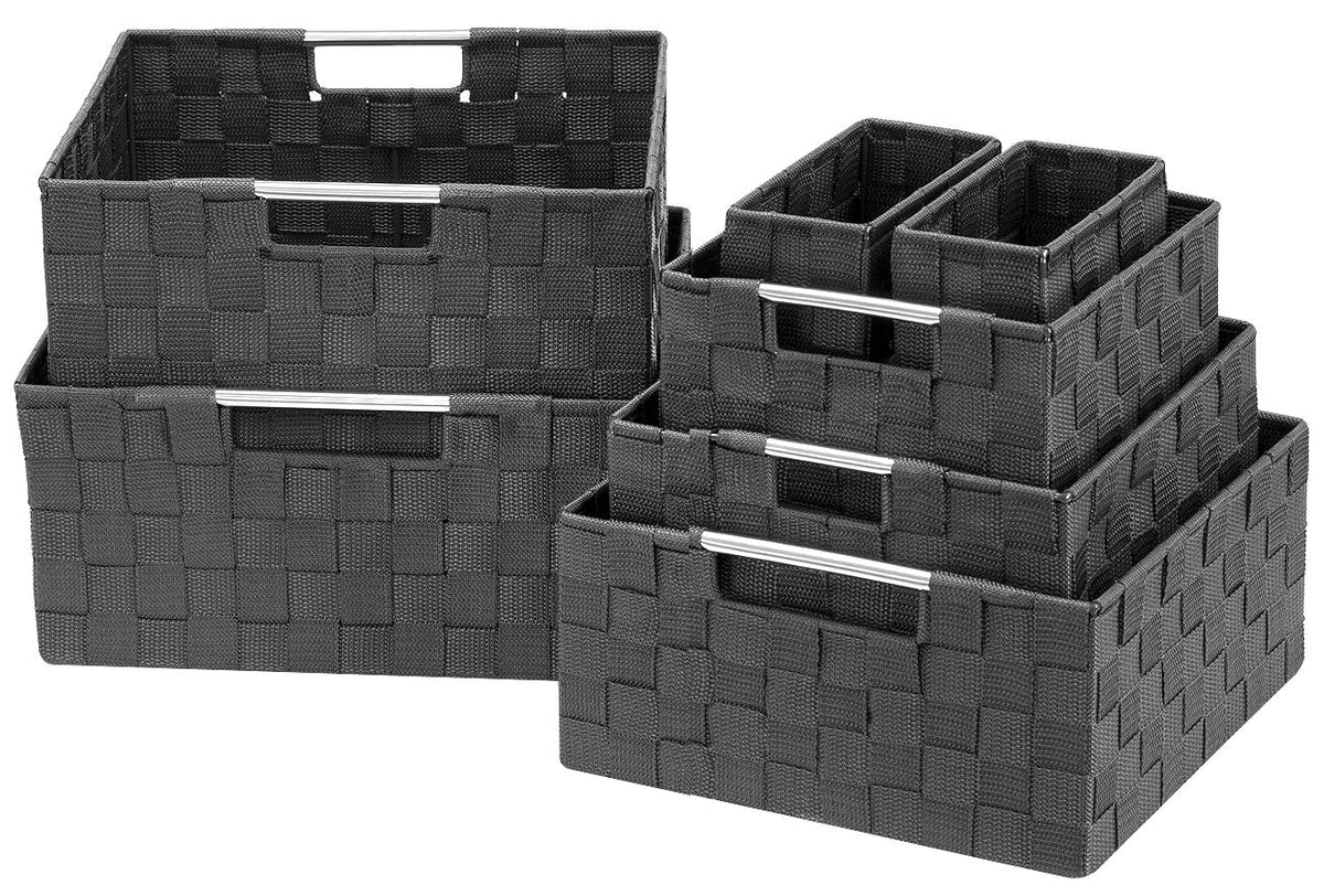 Sorbus Storage Baskets for Organizing (Set of 7), Mesh Hand-Woven Design, Linen Closet Organizers and Storage, Organizer Storage Baskets for Shelves, Variety Pack Organizers and Storage (Grey) - 7 Piezas-Gris