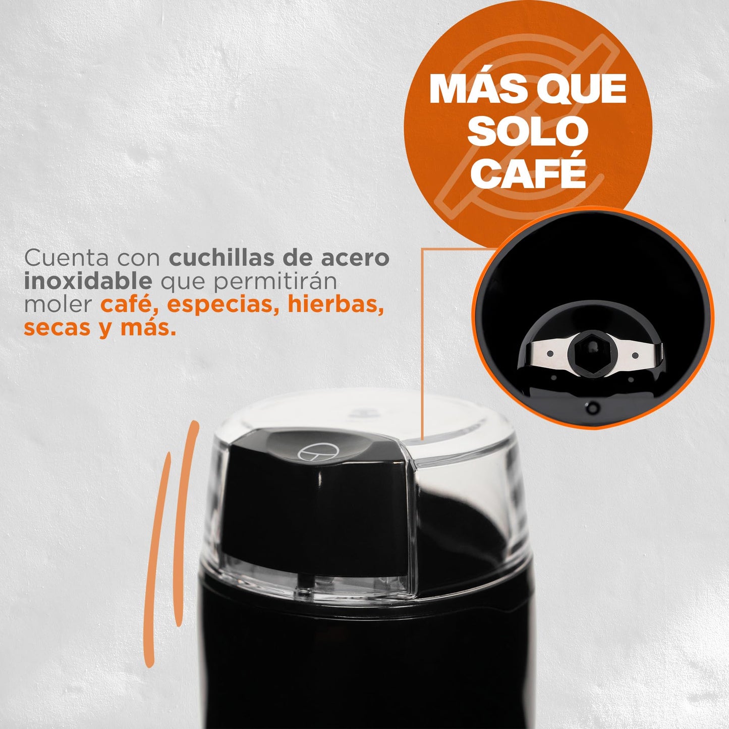 Hukën x MasterChef | Molino de Café y Especias Eléctrico Easy Grind 50 g | Molienda por Presión con Botón | Aspas de Acero Inoxidable | Motor 150 W | Compacto, Potente y Rápido