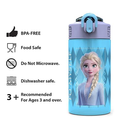 Zak Designs Disney Cover case Rosa, Frozen - Juego de 2 botellas de agua de plástico, Set de 2 piezas, 1