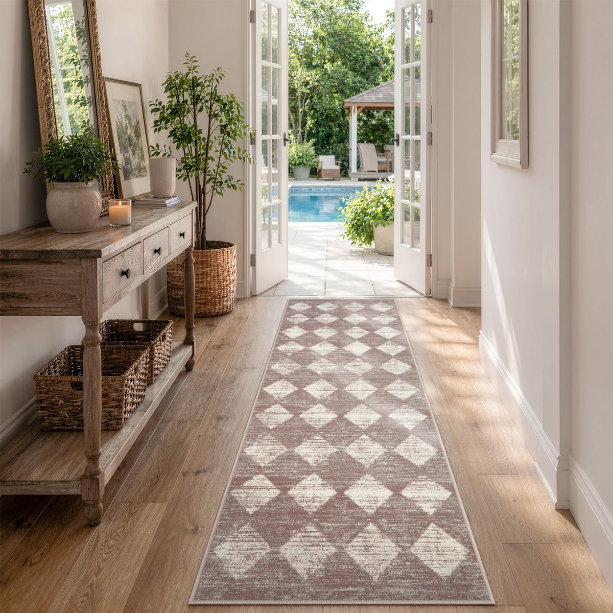 Lahome Alfombra Marroquí de Enrejado, Antideslizante - 6' x 2' (Corredor) - Beige