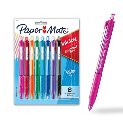 Paper Mate InkJoy 300RT Bolígrafos Retráctiles, Punta Media, Colores Variados - Mediano - Variados - 8 Unidad (Paquete de 1)