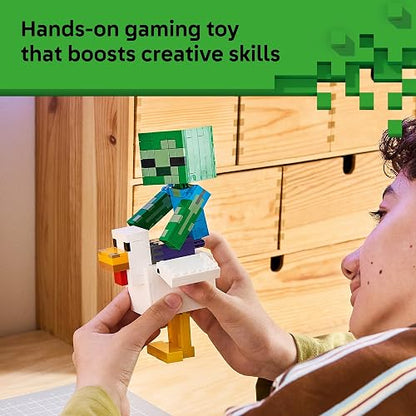 LEGO Minecraft Gallina Jockey – Juguete de Construcción – Decoración con Zombie Bebé, Gallina y Pollito – Coleccionable para Exhibir – para Mayores de 9 Años – 21582