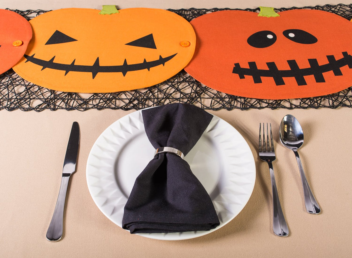 DII - Decoración de Mesa para Fiesta de Halloween, Tela de algodón Reutilizable y Lavable a máquina, Juego de Caminos de Mesa/manteles Individuales, Jack o Lantern, 4 Piezas
