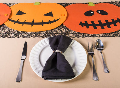 DII - Decoración de Mesa para Fiesta de Halloween, Tela de algodón Reutilizable y Lavable a máquina, Juego de Caminos de Mesa/manteles Individuales, Jack o Lantern, 4 Piezas
