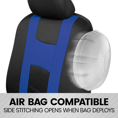 BDK - Juego completo de fundas para asientos de automóvil CarXS Forza Blue, fundas para asientos delanteros bicolores con funda de asiento trasero a juego para automóviles, protectores de asiento de automóvil de politela con diseño de banco dividido, fundas p