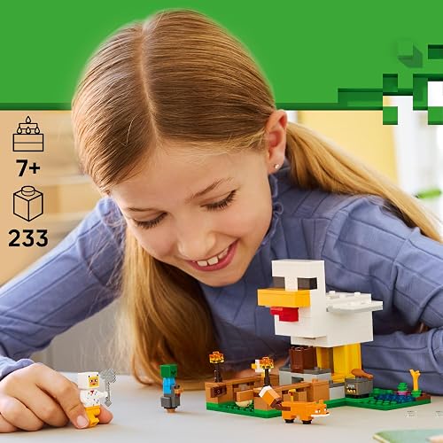 LEGO Minecraft La Granja de Gallinas – Juguete de Construcción para Niñas y Niños Mayores de 7 Años – Set Minecraft con Figuras de Animales y Gallinero – Idea de Regalo – 21585