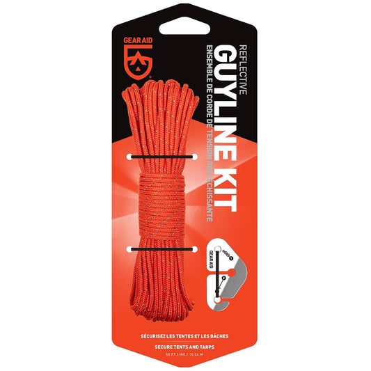 GEAR AID - Kit de guyline Reflectante con tensores de línea para Tiendas de campaña y Lonas, 50 pies, Color Naranja