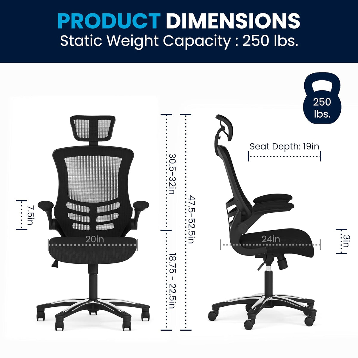 Flash Furniture High-Back Black Mesh Swivel Ergonomic Executive Office Chair with Flip-Up Arms and Adjustable Headrest