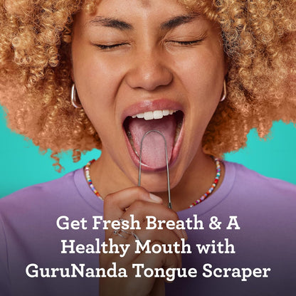 GuruNanda Rascador de Lengua de Acero Inoxidable | Paquete de 2, grado médico, con estuche de viaje, para adultos y niños