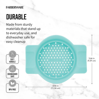 Farberware Colador de latas, para colar rápida y fácil pasta, frutas, verduras, jugos, atún y más, se adapta a la mayoría de latas estándar, apto para lavaplatos, Aqua Sky