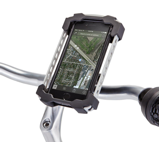 Schwinn - Soporte para manubrio de Smartphone para Bicicleta, Ajuste Universal, Acceso a Cable de Audio, Accesorios de Bicicleta, Negro y Gris