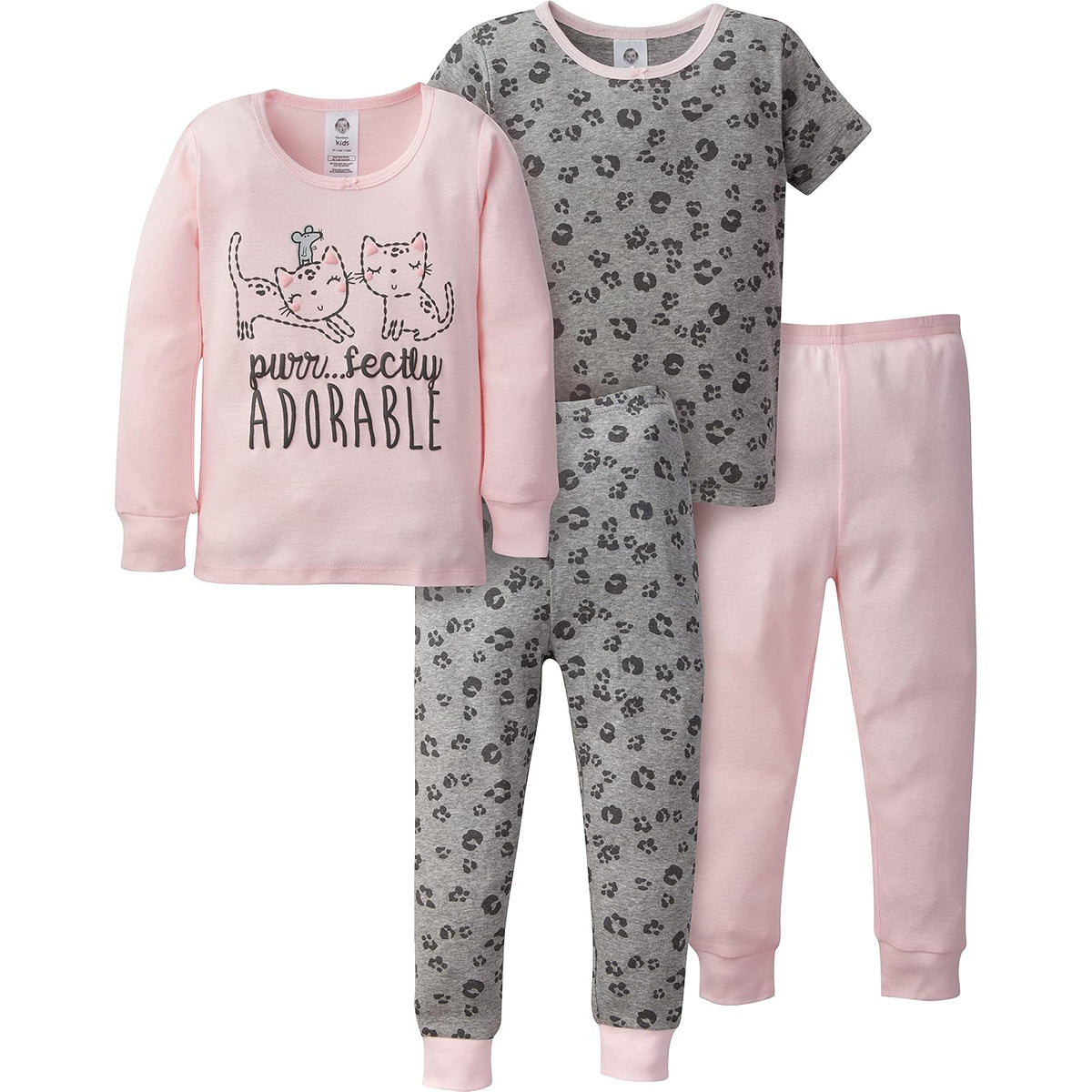 Gerber conjunto de pijama de 4 piezas para niña - Rosa Kitty Leopard - 18 Meses