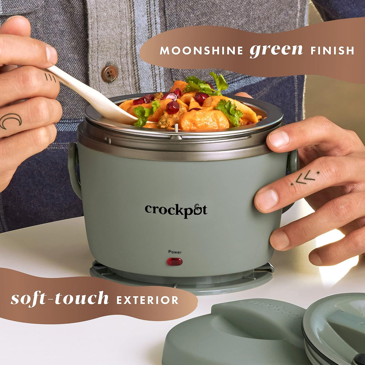 Crock-Pot - Fiambrera eléctrica portátil de 20 onzas, calentador de alimentos, color verde luna, ideal para viajes sobre la marcha, mantiene la comida última intervensión de derrames caliente y
