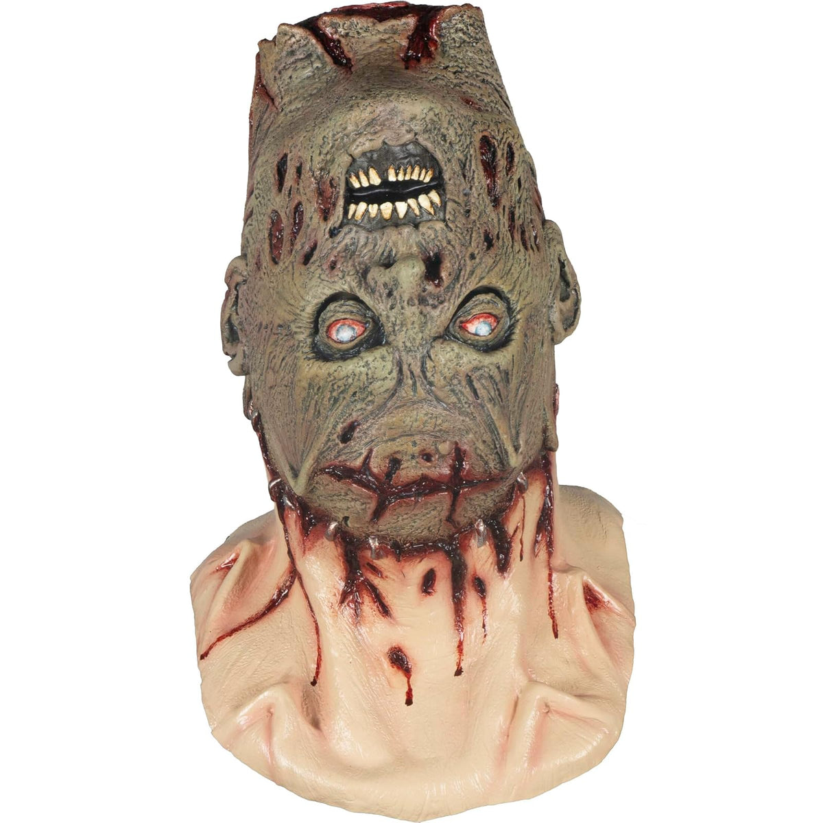 Ghoulish Productions Máscara Zombie Transplanted con Cuello de Látex – Máscara Realista de Muerto Viviente con Detalles de Piel Desgarrada y Heridas Sangrientas – Ideal para Halloween