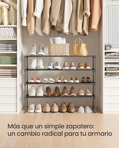 SONGMICS Zapatero de 4 Niveles, Estantería de Metal, para 16 a 20 Pares | Estante Apilable, 30 × 92 × 72 cm, Negro, Colección DEKY, MLSA14BKV3