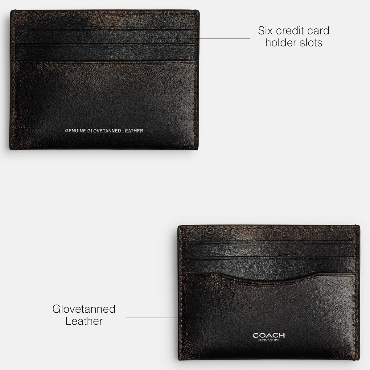 Coach - Estuche plano para tarjetas para hombre, negro, marrón tostado (Black/Light Tan), One Size