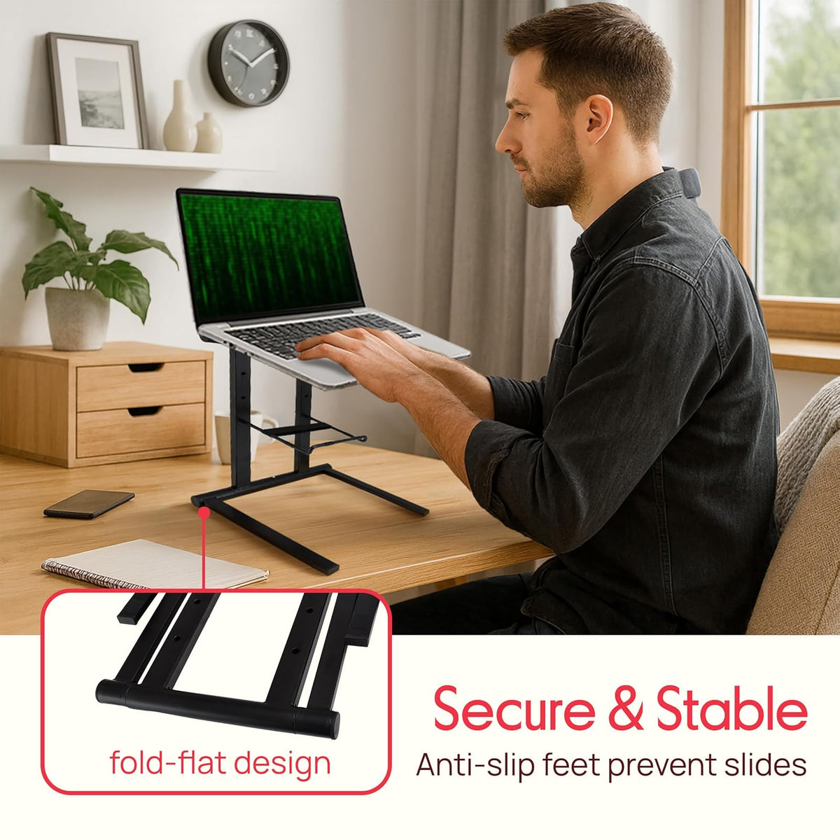 Pyle PLPTS47 - Soporte universal para equipo de estudio, soporte de mesa, estación de trabajo con sistema de sonido DJ y estantes de dos niveles, Dobladillo
