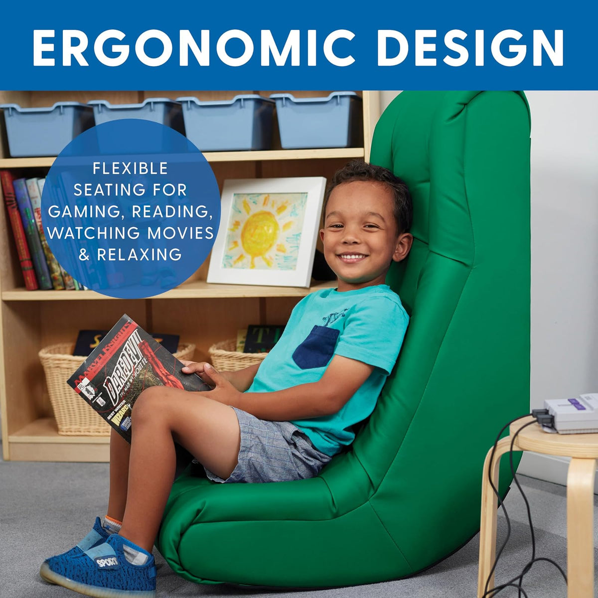 FDP mecedora de video suave, silla de piso acolchado para niños, adolescentes y adultos, ideal para leer, jugar, meditar, Verde