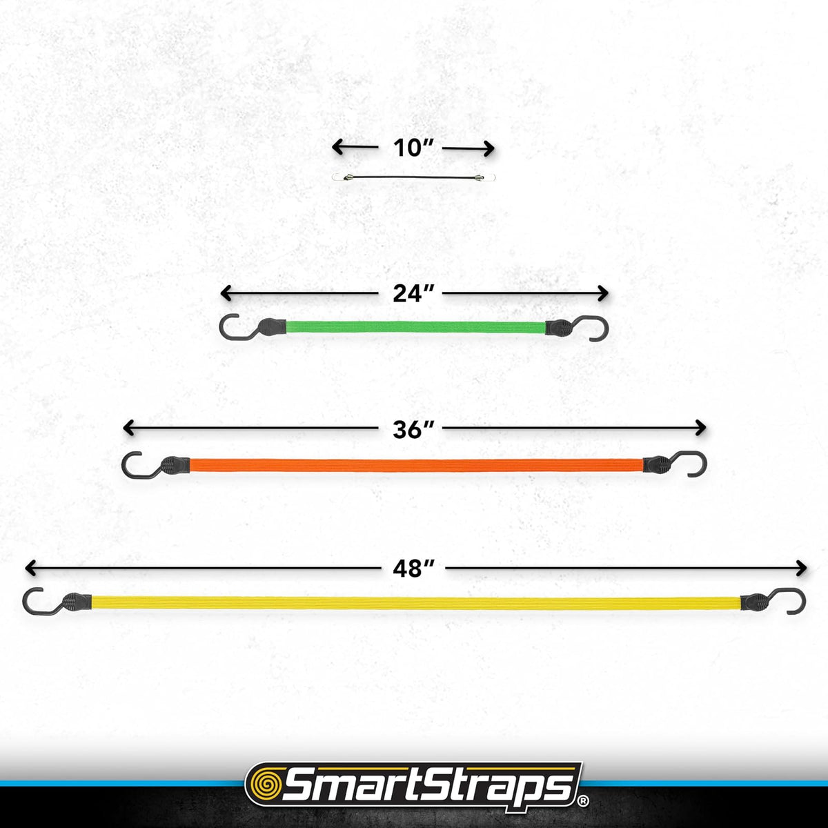 SMARTSTRAPS - 215 cuerdas elásticas SmartStraps (paquete de 10 unidades) – Equipaje seguro, enfriadores y otras cargas de luz para el transporte – Cables elásticos de correa plana que distribuyen la carga para reducir el deslizamiento