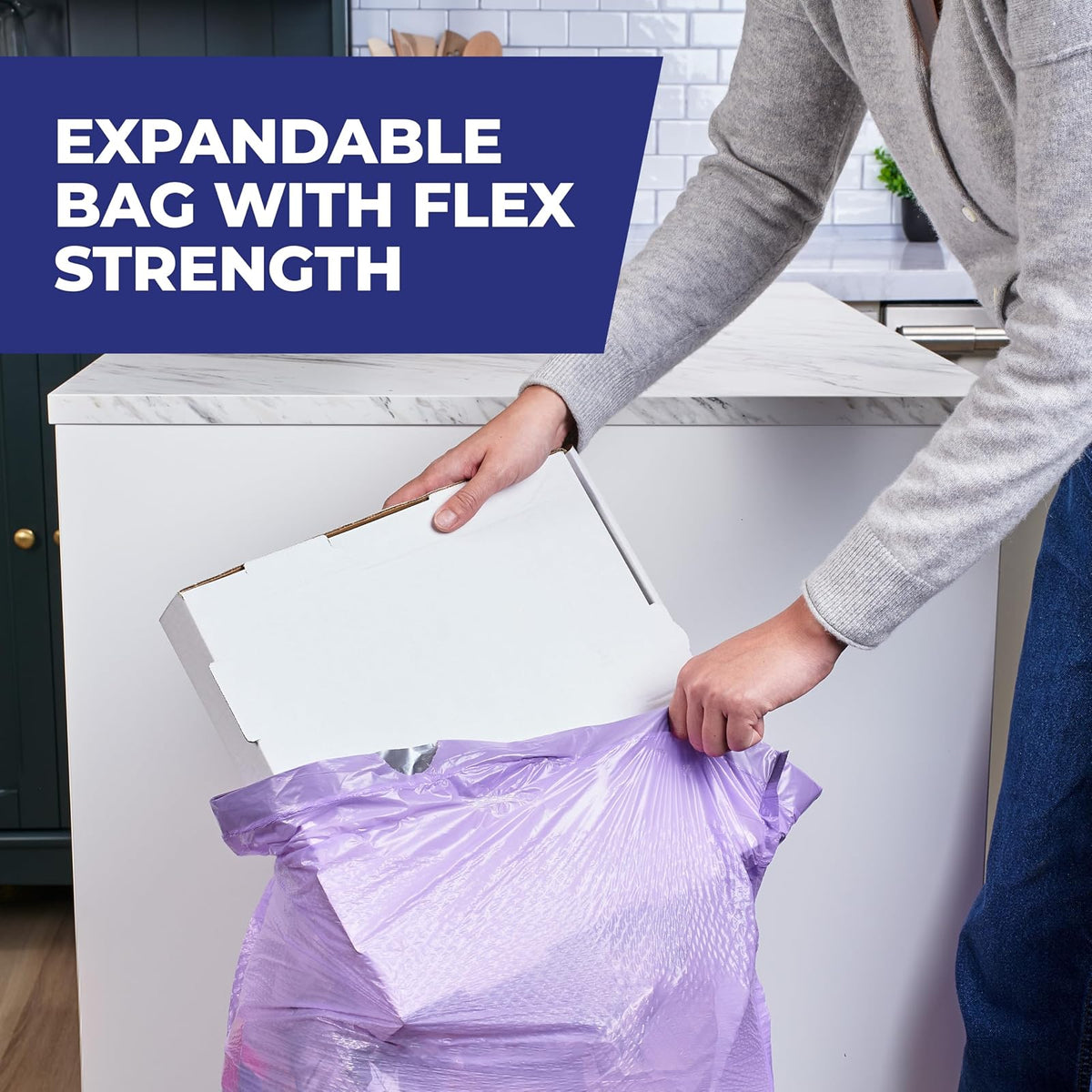 Hefty Bolsas de basura ultra fuertes de 13 galones, bolsas de basura altas para cocina, tamaño de 13 galones, resistentes a fugas, pinchazos y roturas, control continuo de olor, morado, aroma fabuloso