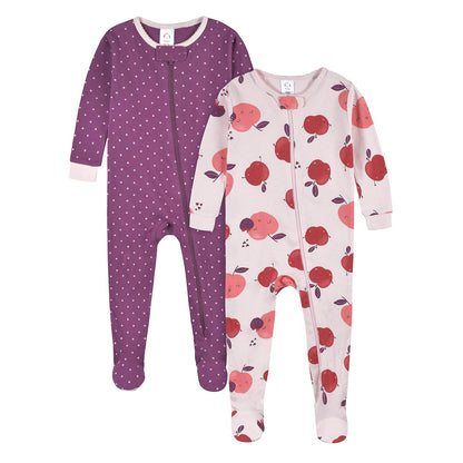Gerber Paquete de 2 Pijamas con Pies para Bebés Niñas - Amantes de las frutas púrpura - 18 Meses