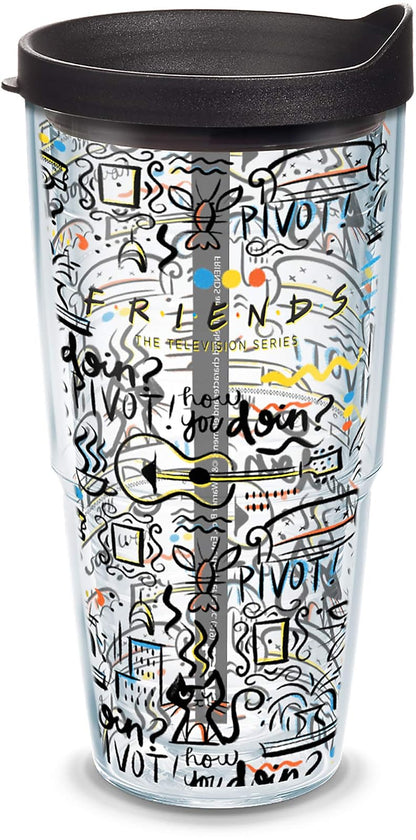 Tervis Vaso aislante con envoltura y tapa de viaje negra, Transparente, 24 oz, 1