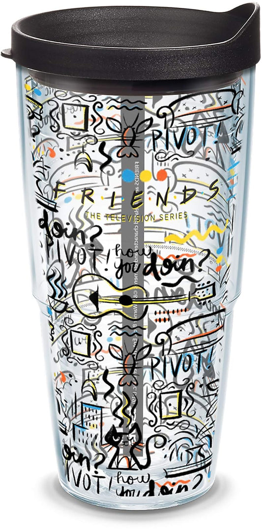 Tervis Vaso aislante con envoltura y tapa de viaje negra, Transparente, 24 oz, 1