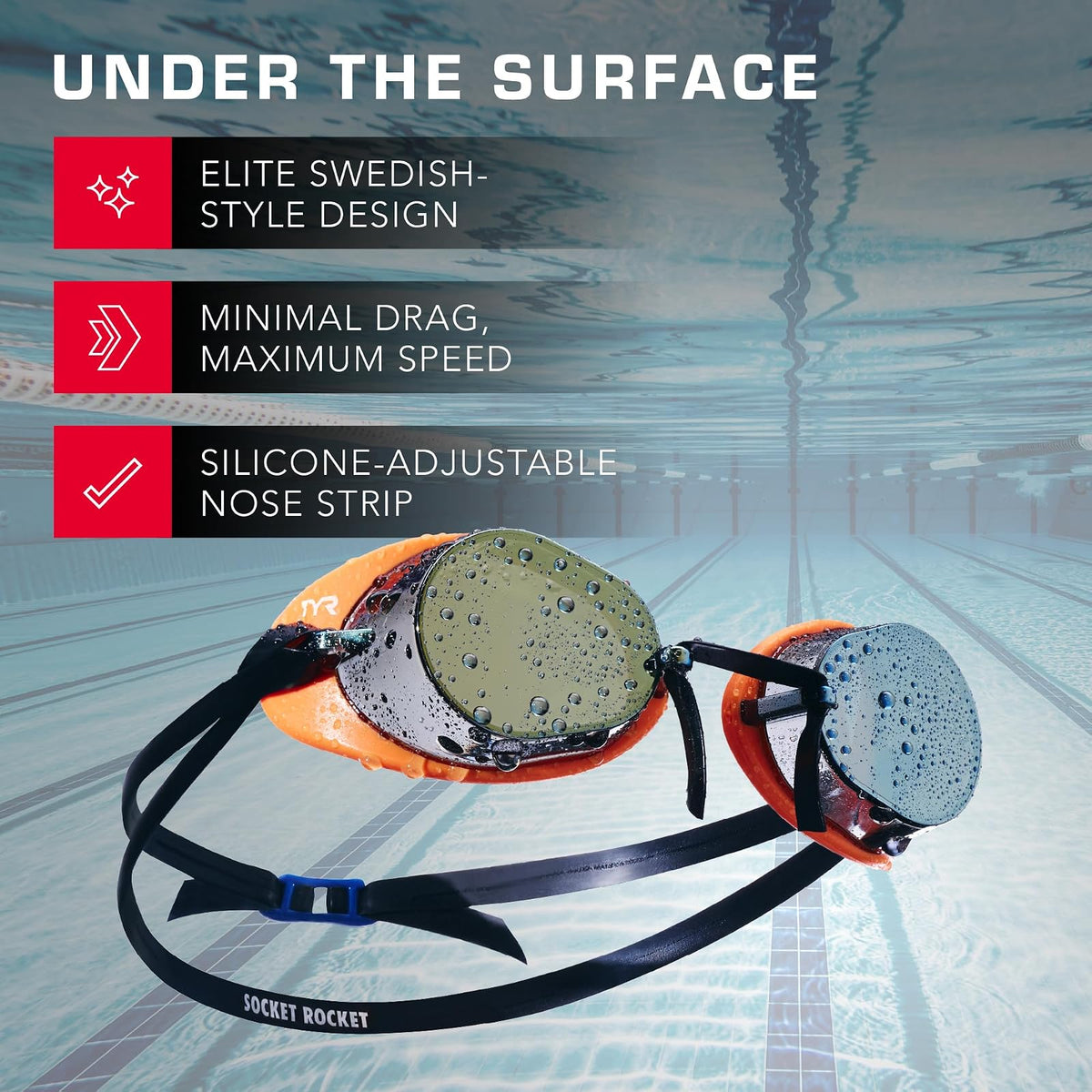 TYR Socket Rockets 2.0 - anteojos de Carreras | Elegante marco sueco de perfil bajo | Lentes periféricas anchas | Juntas de goma antifugas | Nosebridge ajustable